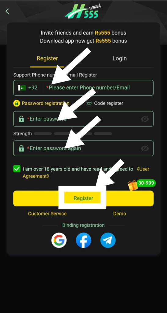 Register for the H555 Game App